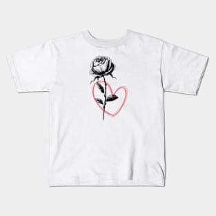 Black Rose Flower With Red Heart Kids T-Shirt